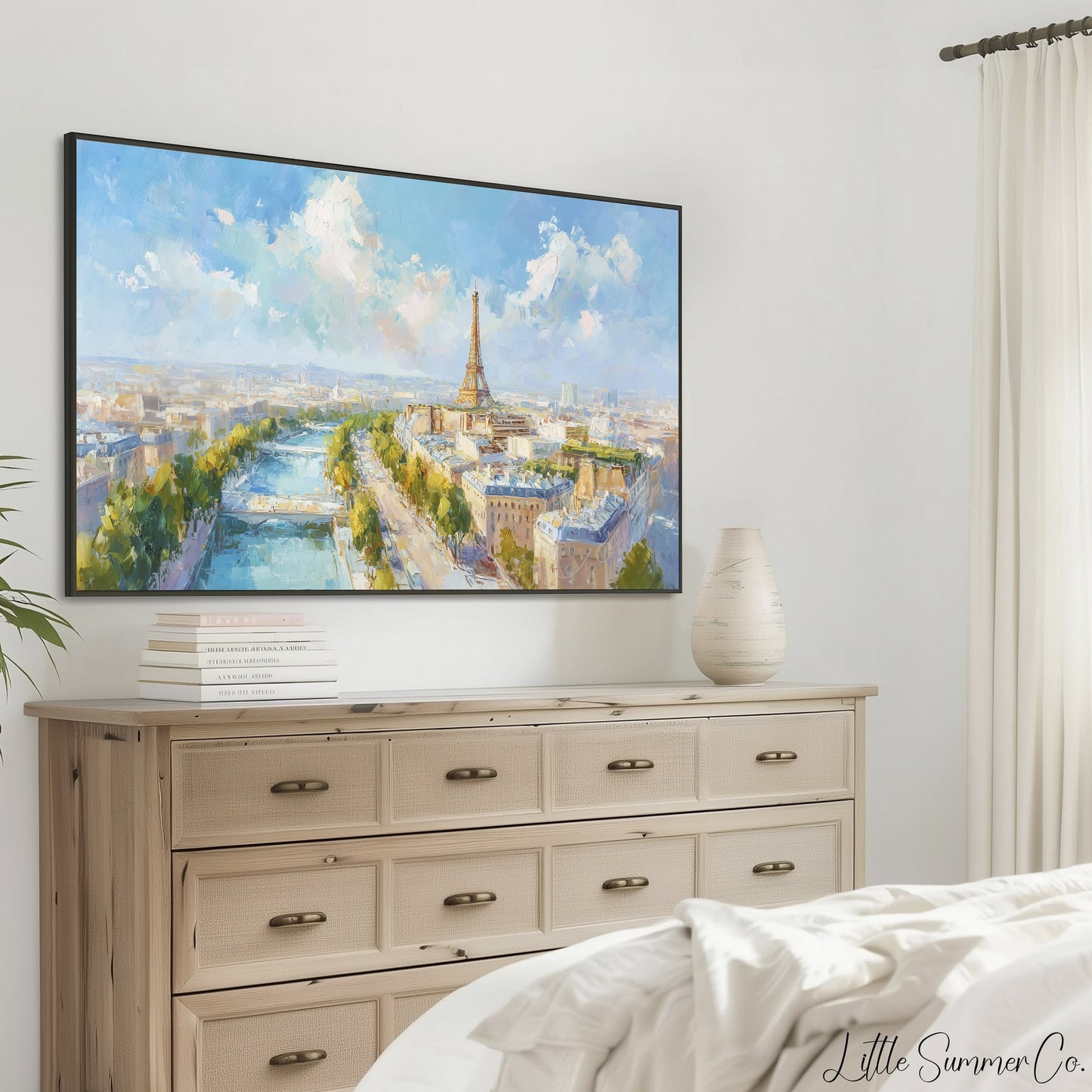 Paris Skyline Frame TV Art displayed on a TV