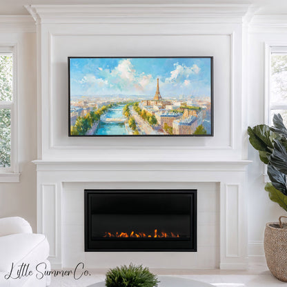 Paris Skyline Frame TV Art displayed on a TV