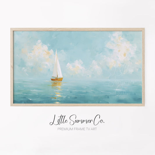 White Sailboat Frame TV Art displayed on a TV