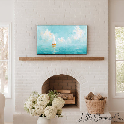 White Sailboat Frame TV Art displayed on a TV
