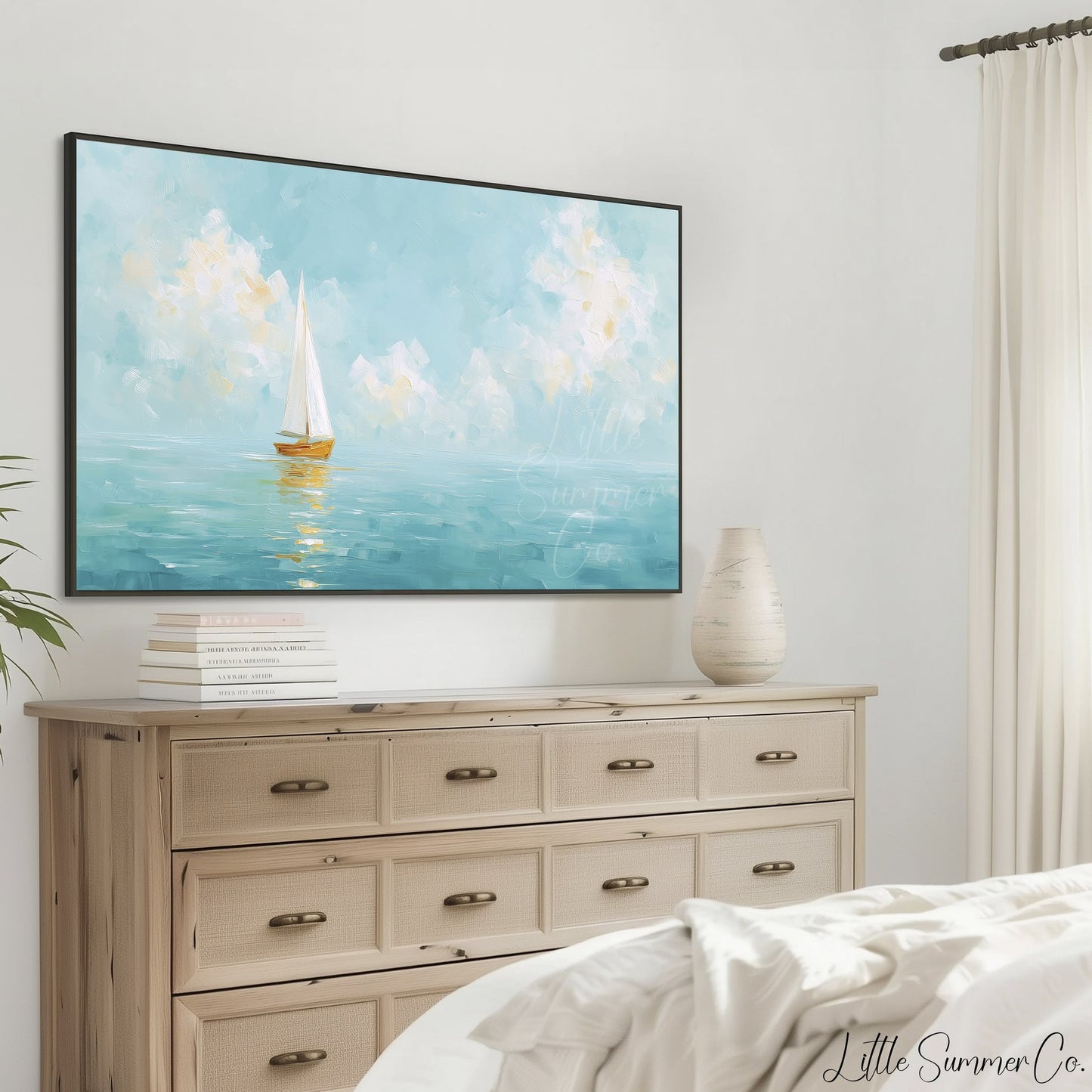 White Sailboat Frame TV Art displayed on a TV