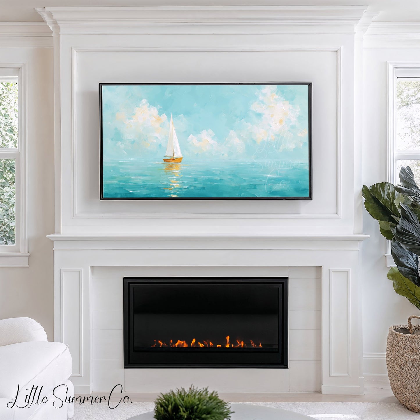 White Sailboat Frame TV Art displayed on a TV