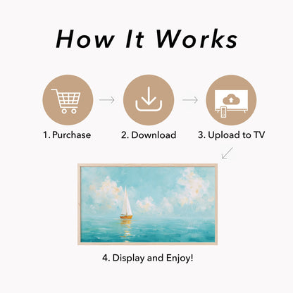 White Sailboat Frame TV Art displayed on a TV