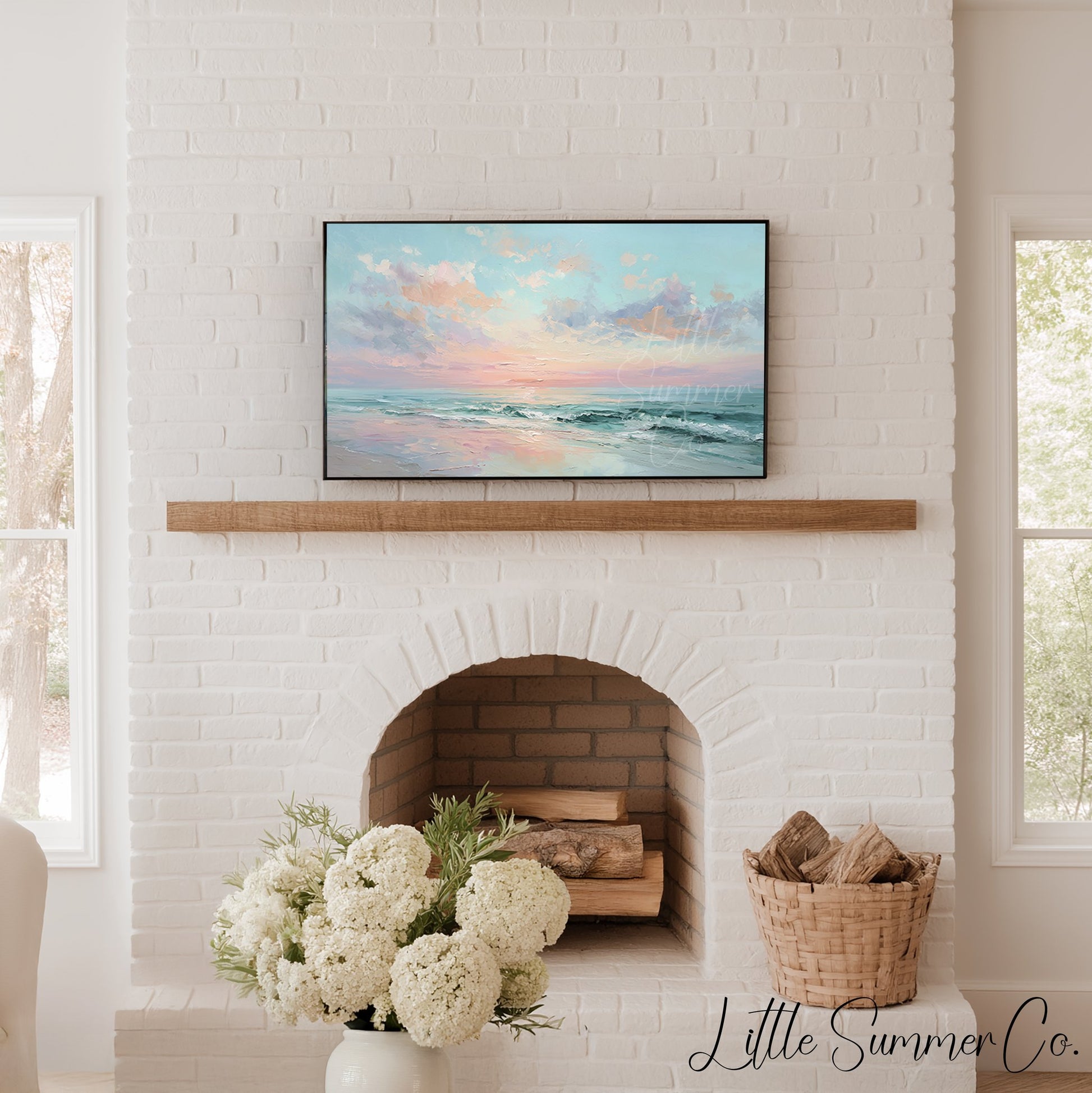 Pastel Ocean Frame TV Art displayed on a TV