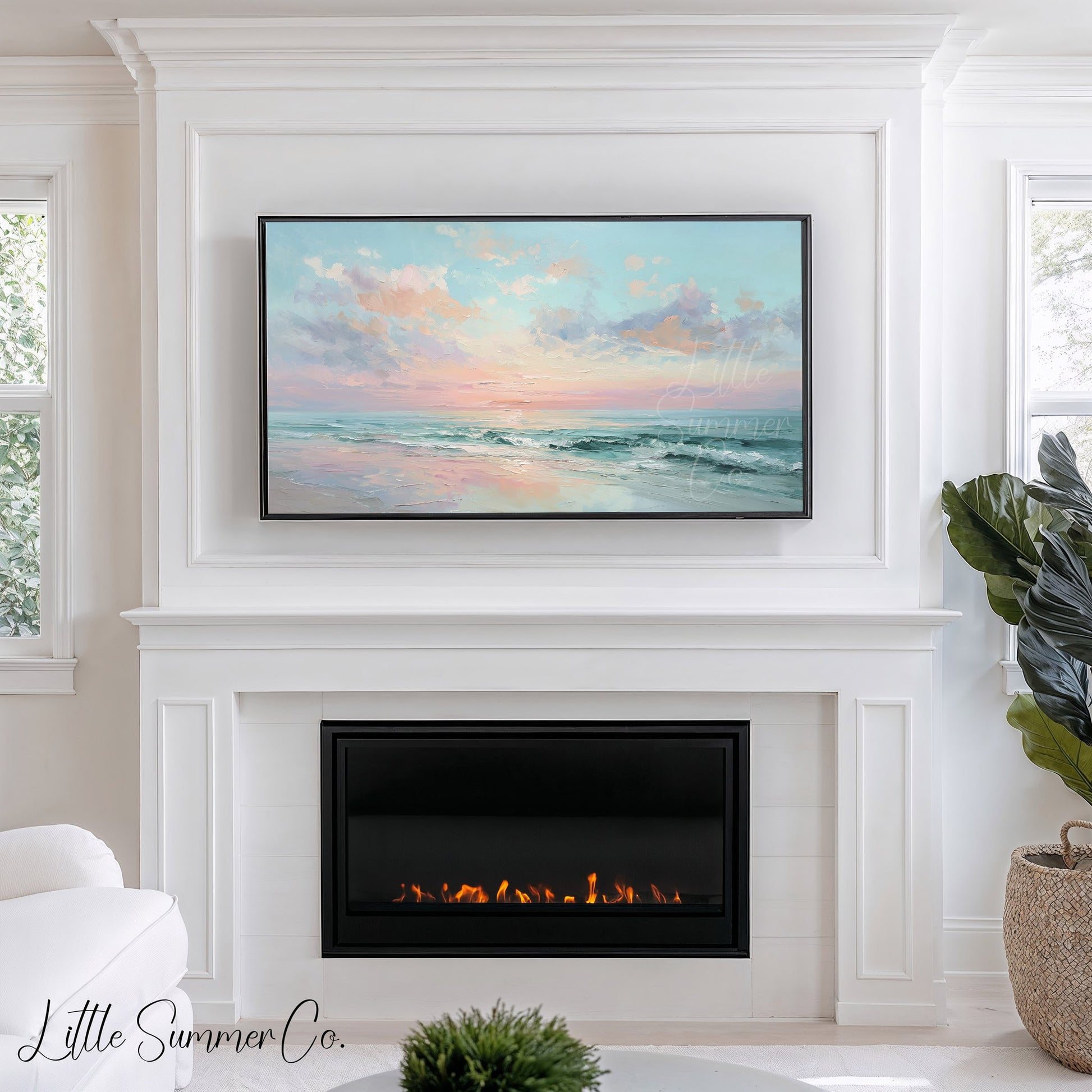 Pastel Ocean Frame TV Art displayed on a TV