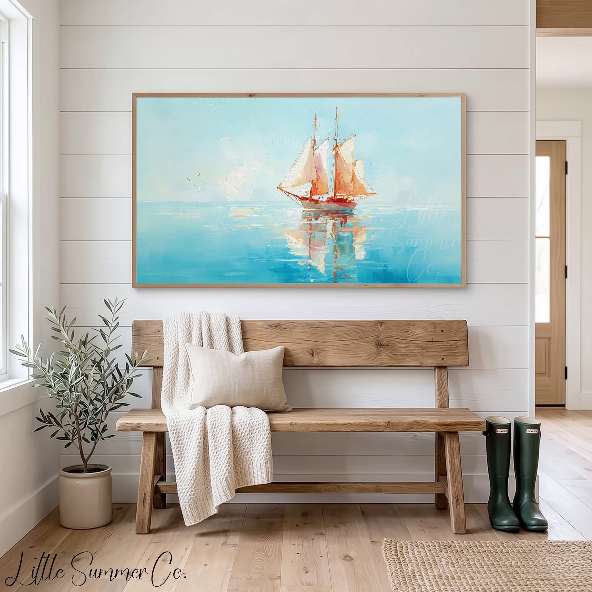Sailing Ship Frame TV Art displayed on a TV