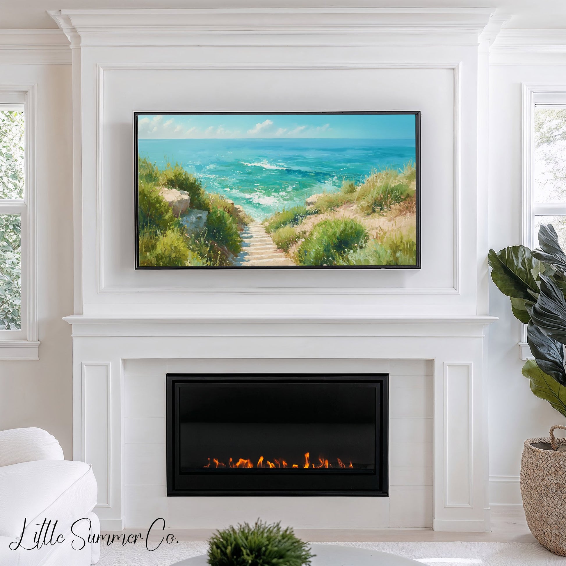 Ocean Path Frame TV Art displayed on a TV