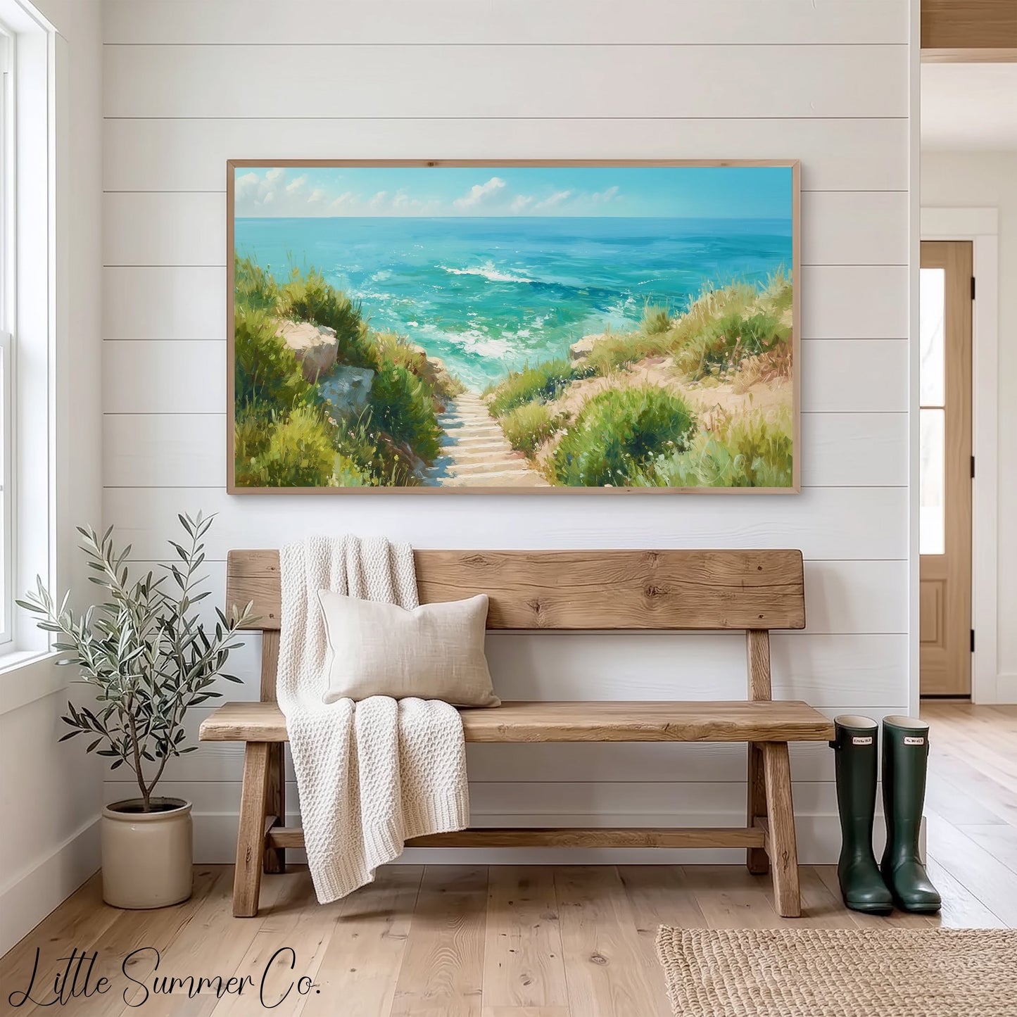 Ocean Path Frame TV Art displayed on a TV
