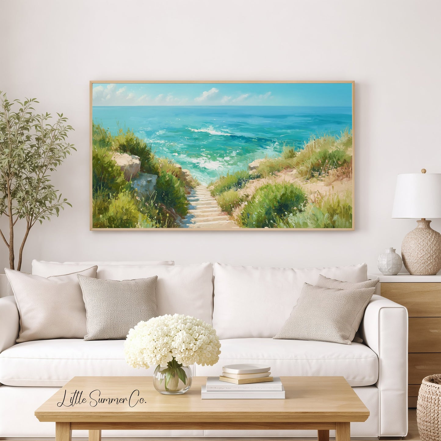 Ocean Path Frame TV Art displayed on a TV
