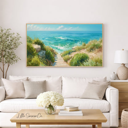 Ocean Path Frame TV Art displayed on a TV