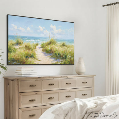 Ocean Dune Path Frame TV Art displayed on a TV