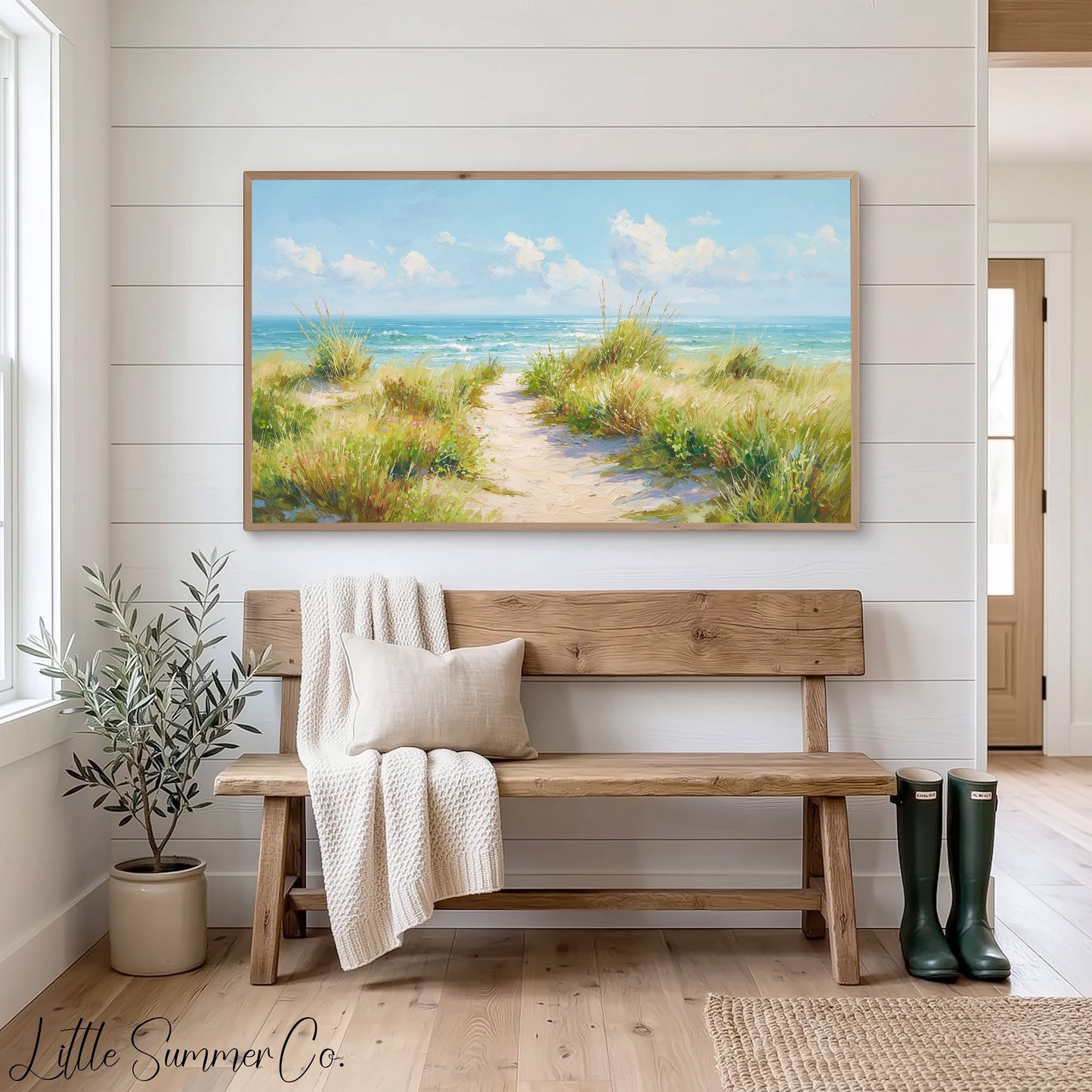 Ocean Dune Path Frame TV Art displayed on a TV