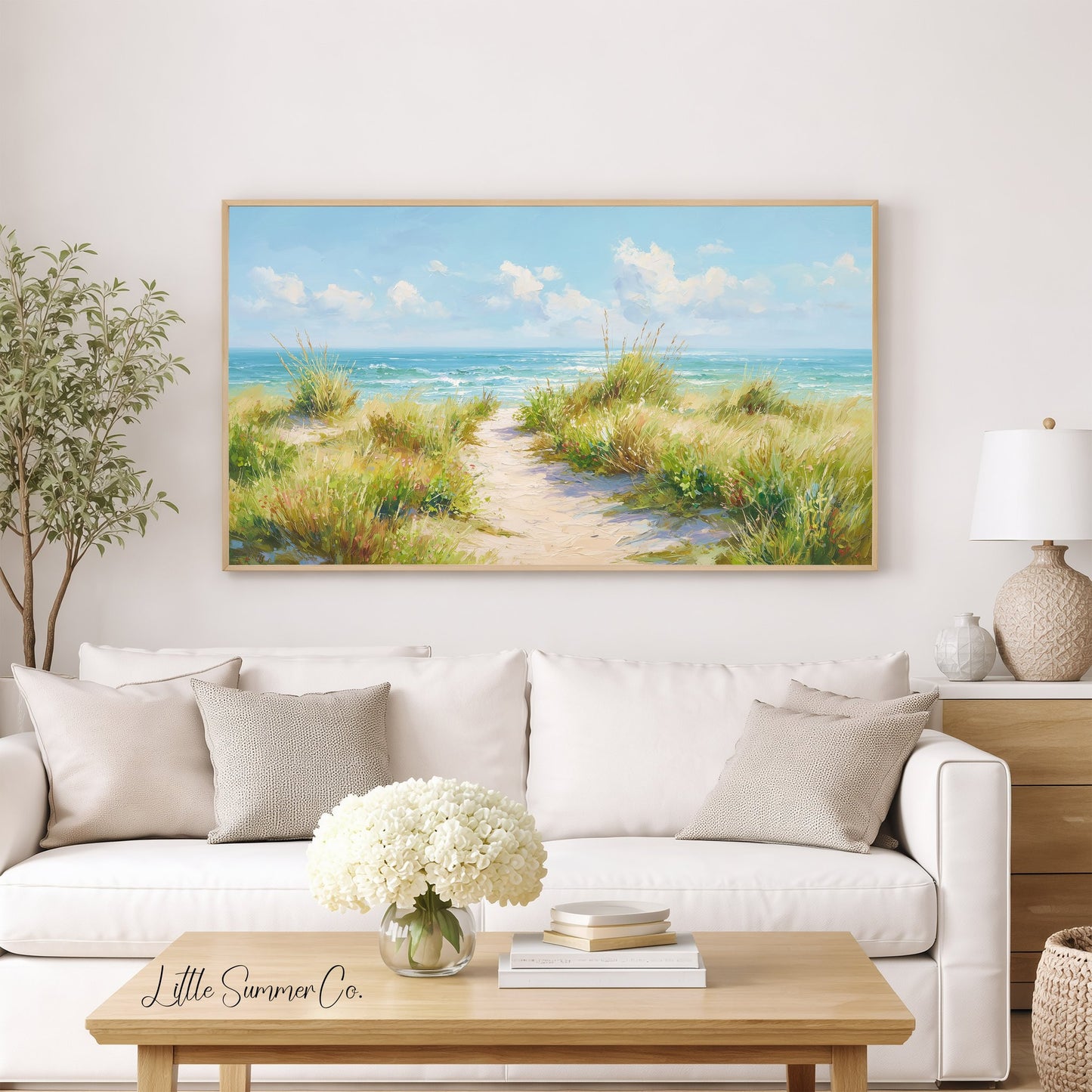 Ocean Dune Path Frame TV Art displayed on a TV