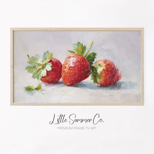 Three Strawberries Frame TV Art displayed on a TV