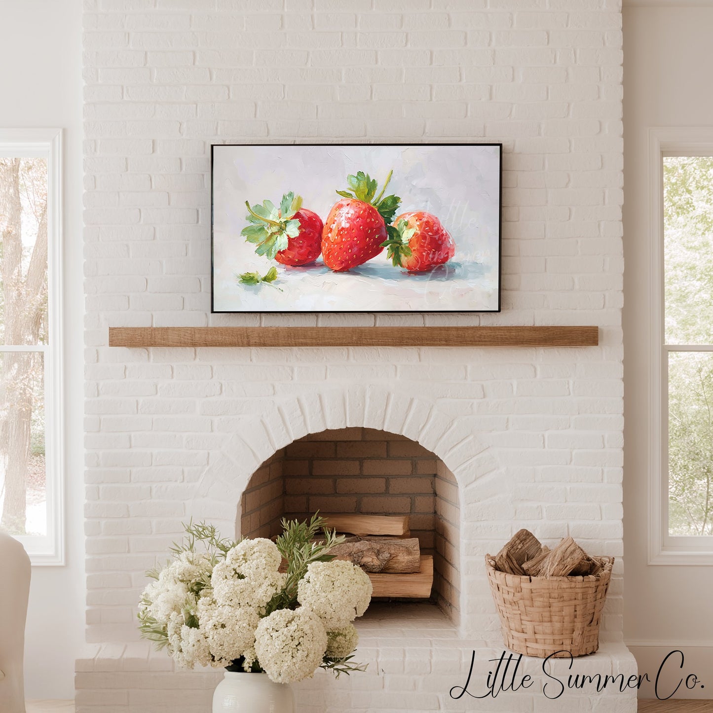 Three Strawberries Frame TV Art displayed on a TV