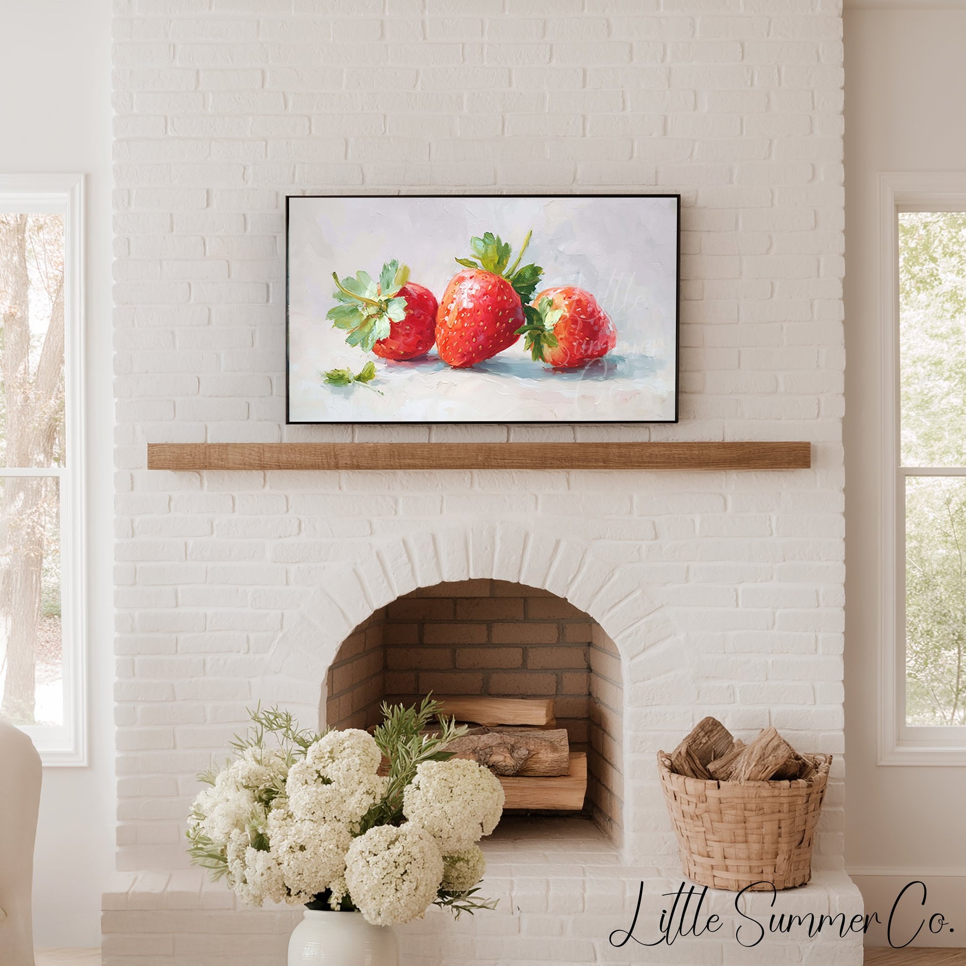 Three Strawberries Frame TV Art displayed on a TV