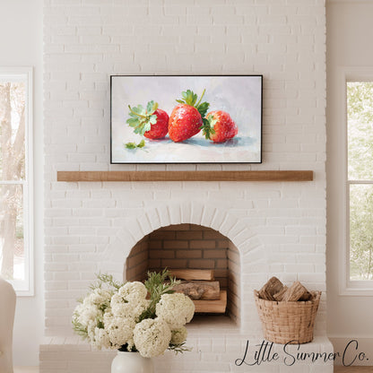 Three Strawberries Frame TV Art displayed on a TV