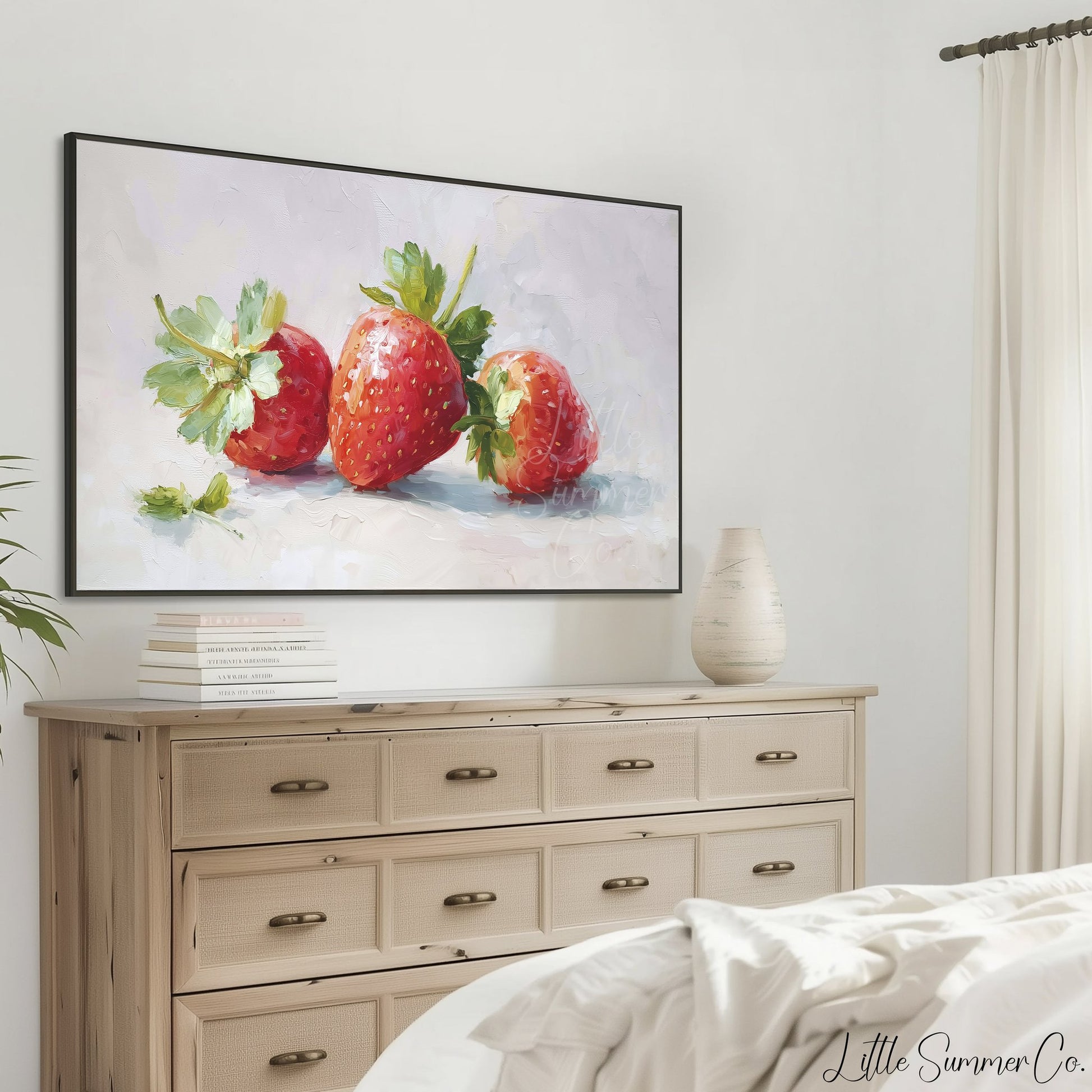Three Strawberries Frame TV Art displayed on a TV