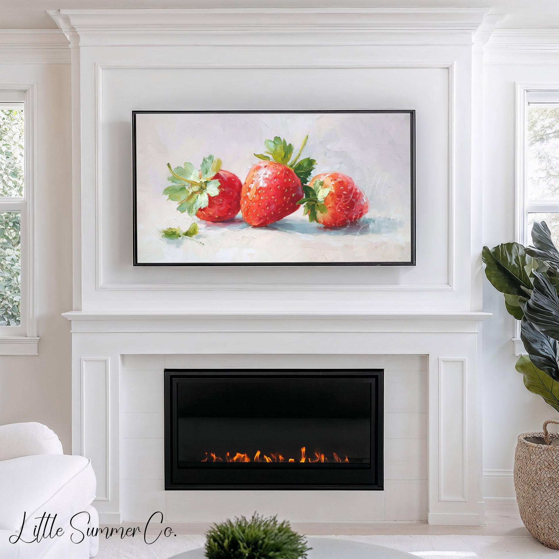 Three Strawberries Frame TV Art displayed on a TV
