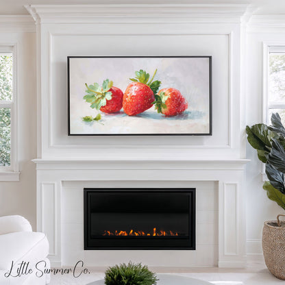 Three Strawberries Frame TV Art displayed on a TV