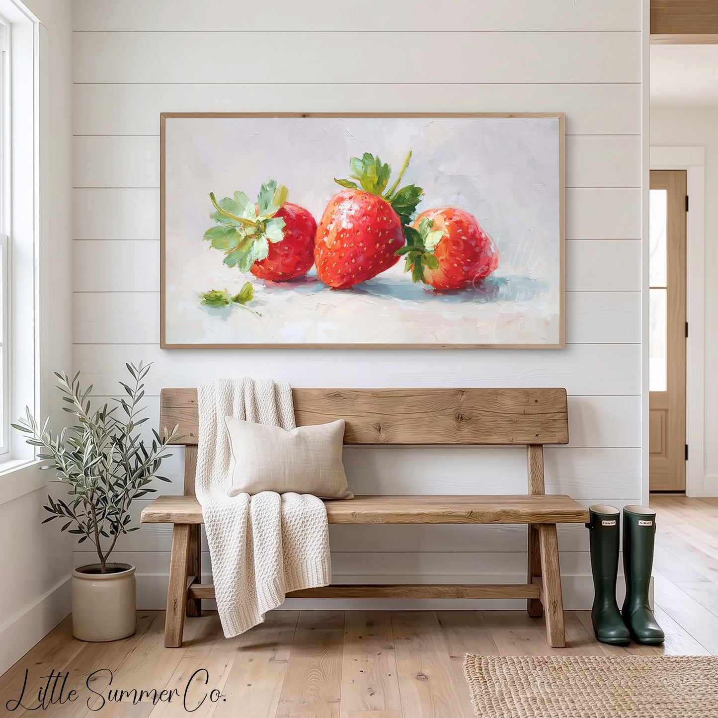 Three Strawberries Frame TV Art displayed on a TV