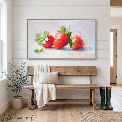 Three Strawberries Frame TV Art displayed on a TV