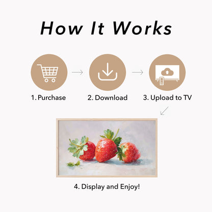 Three Strawberries Frame TV Art displayed on a TV