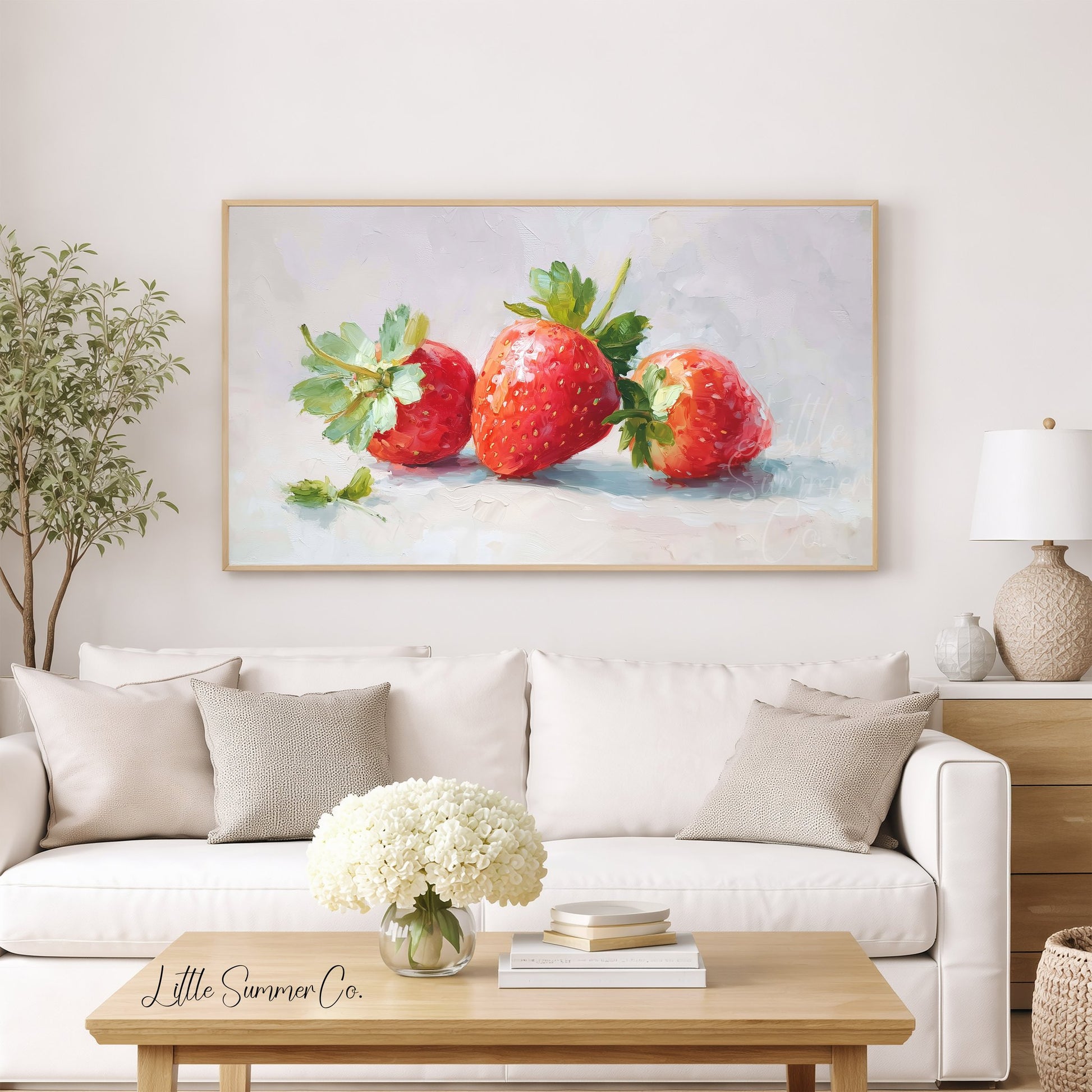 Three Strawberries Frame TV Art displayed on a TV