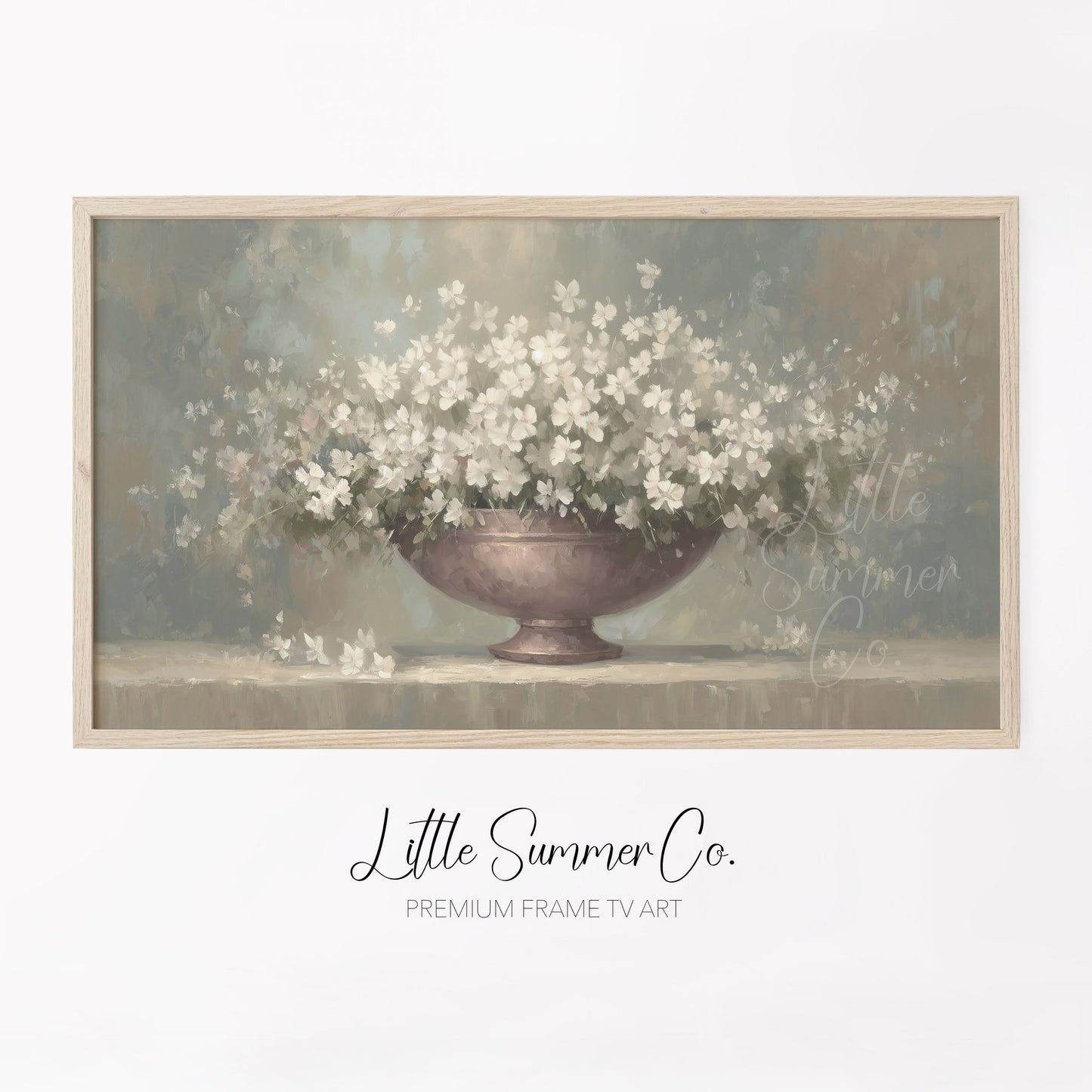 White Flowers Frame TV Art displayed on a TV