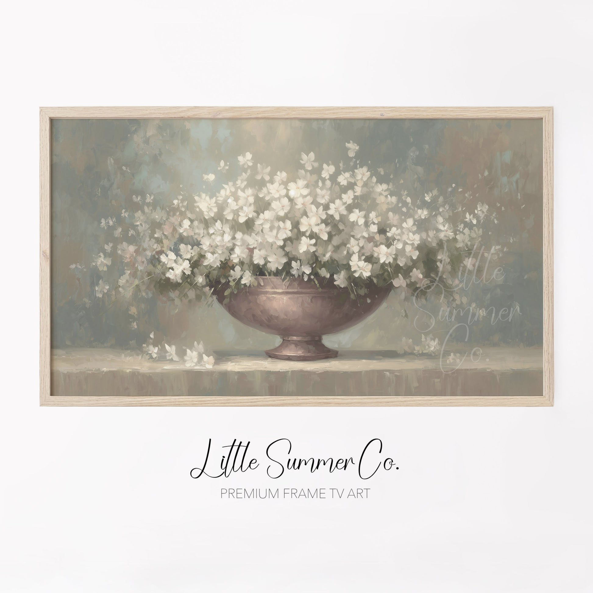 White Flowers Frame TV Art displayed on a TV