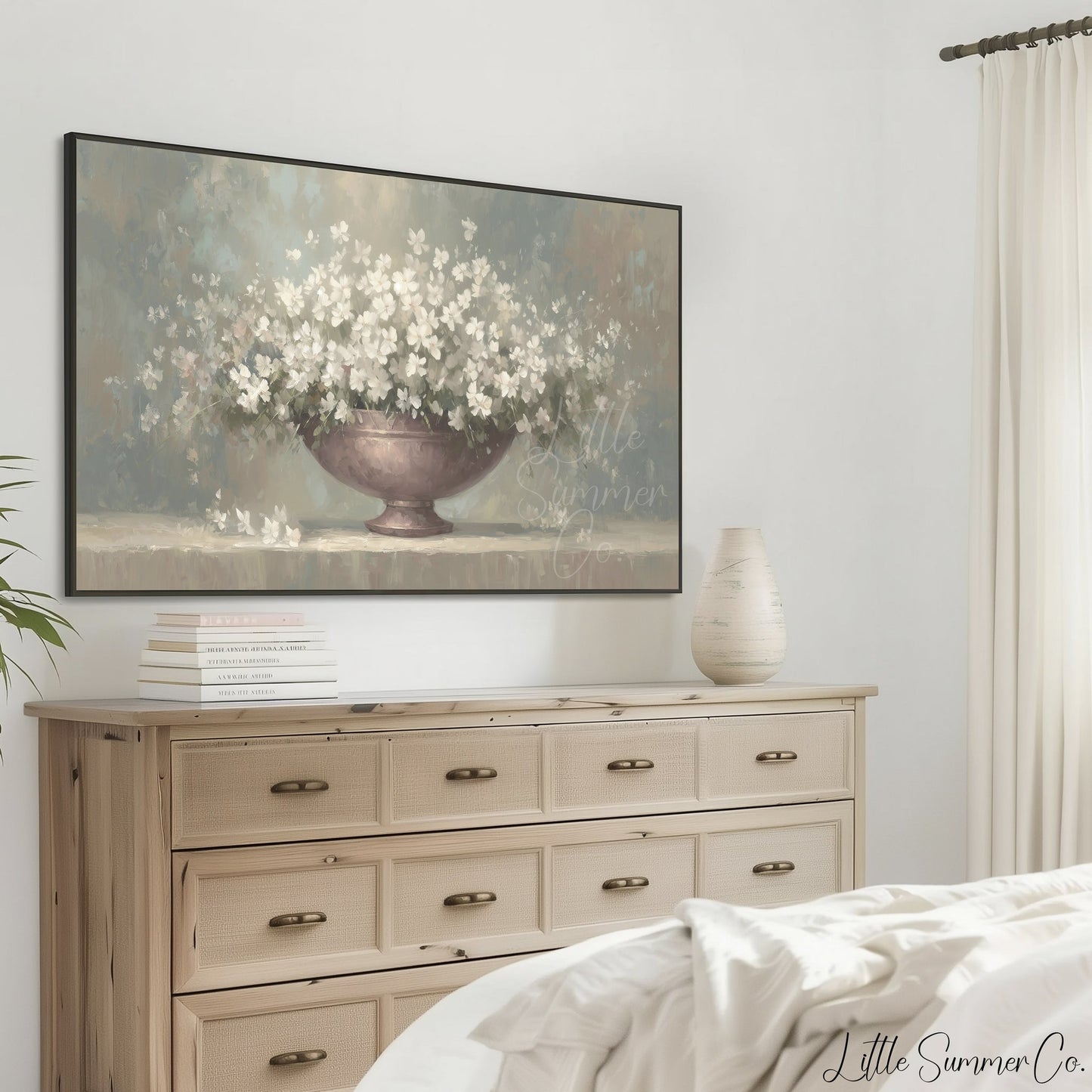 White Flowers Frame TV Art displayed on a TV