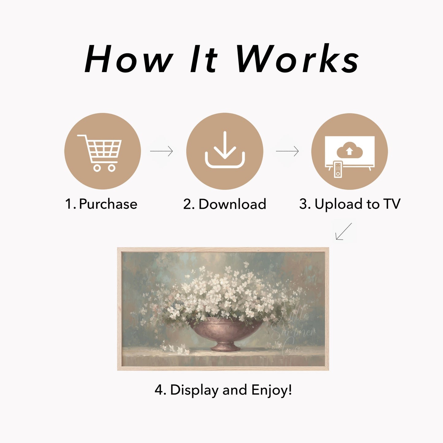 White Flowers Frame TV Art displayed on a TV