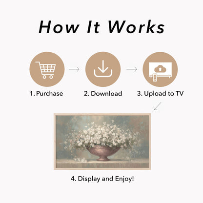 White Flowers Frame TV Art displayed on a TV