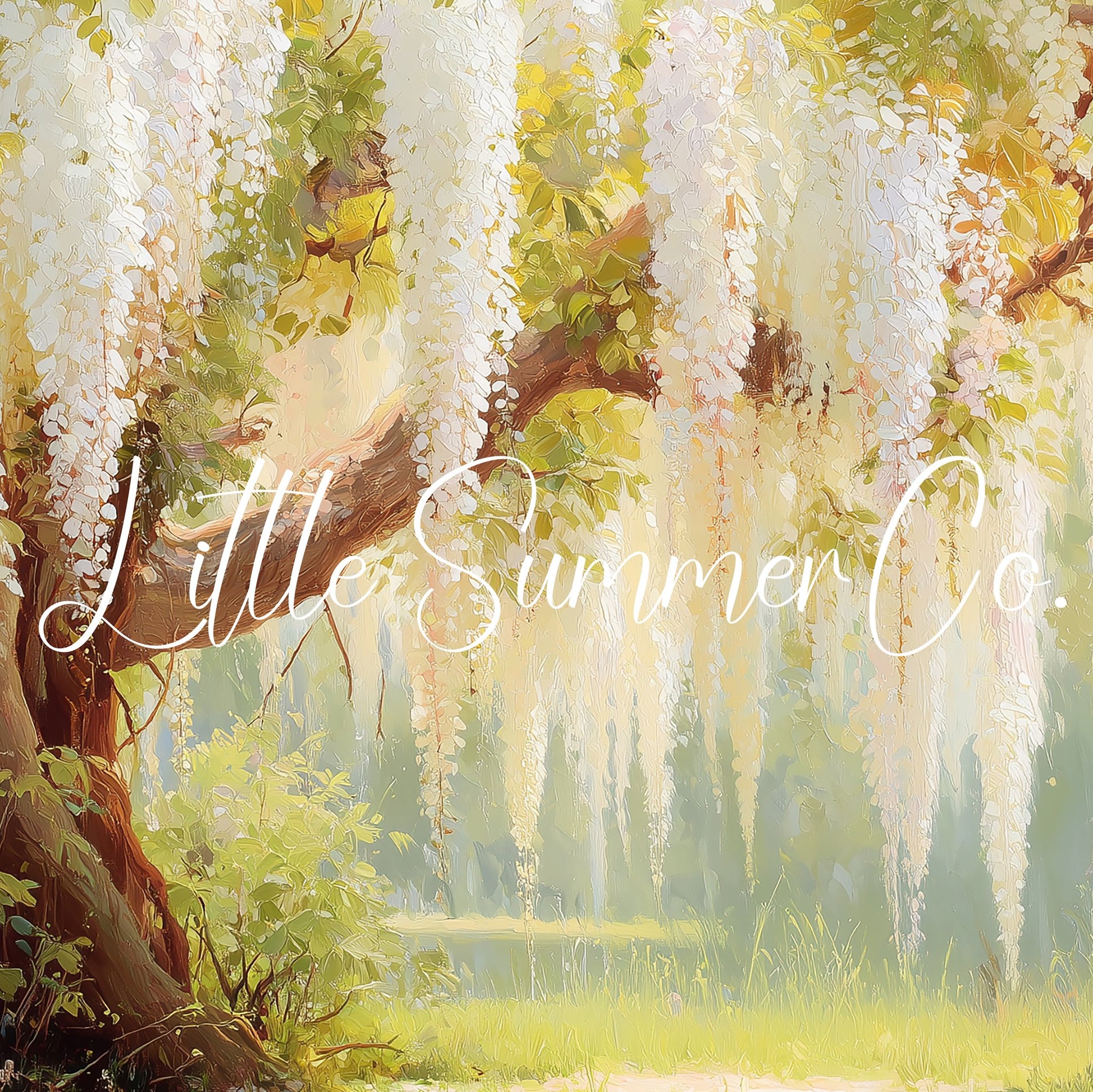 White Wisteria Cascading Frame TV Art displayed on a TV