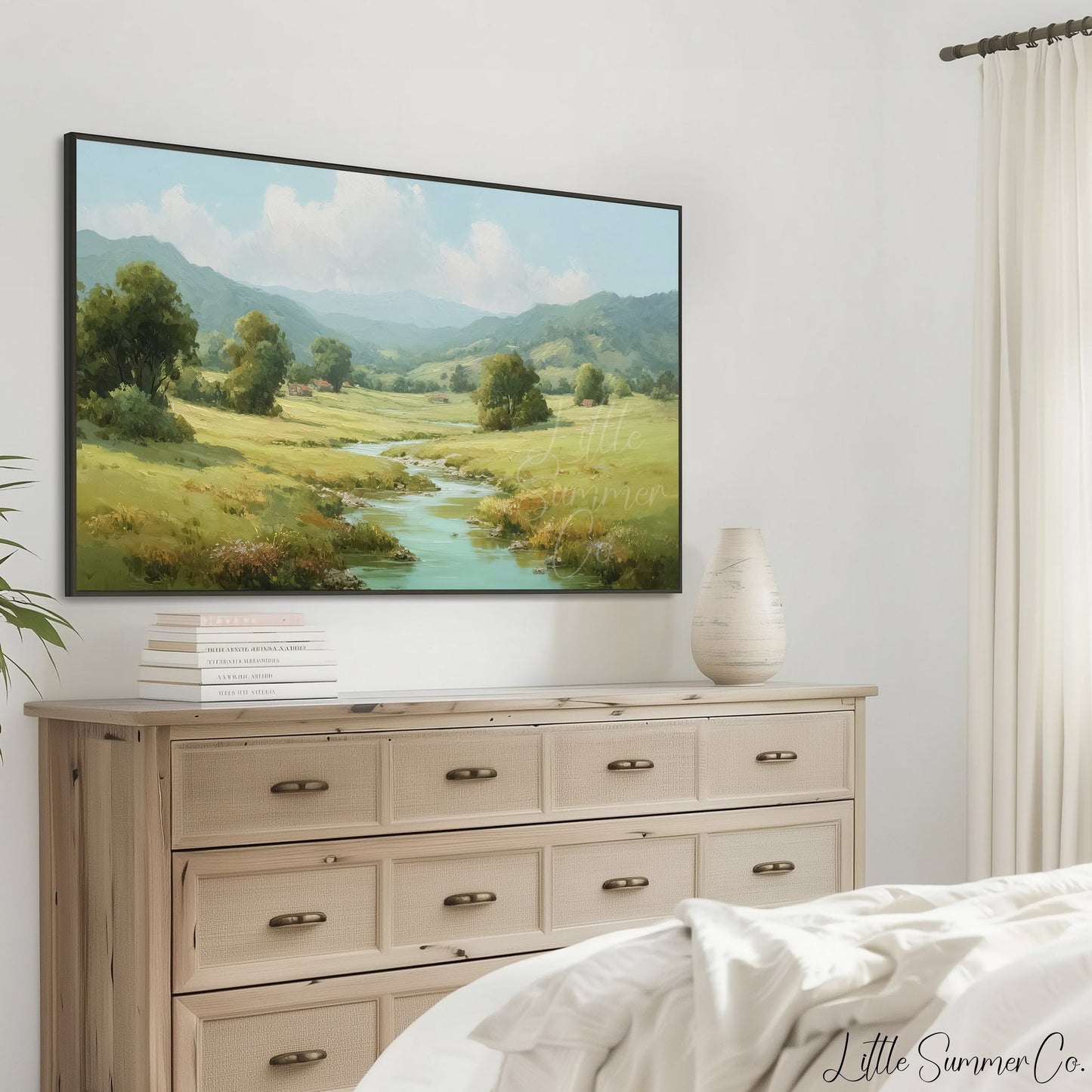 Countryside Stream Frame TV Art displayed on a TV