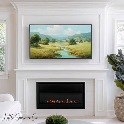 Countryside Stream Frame TV Art displayed on a TV