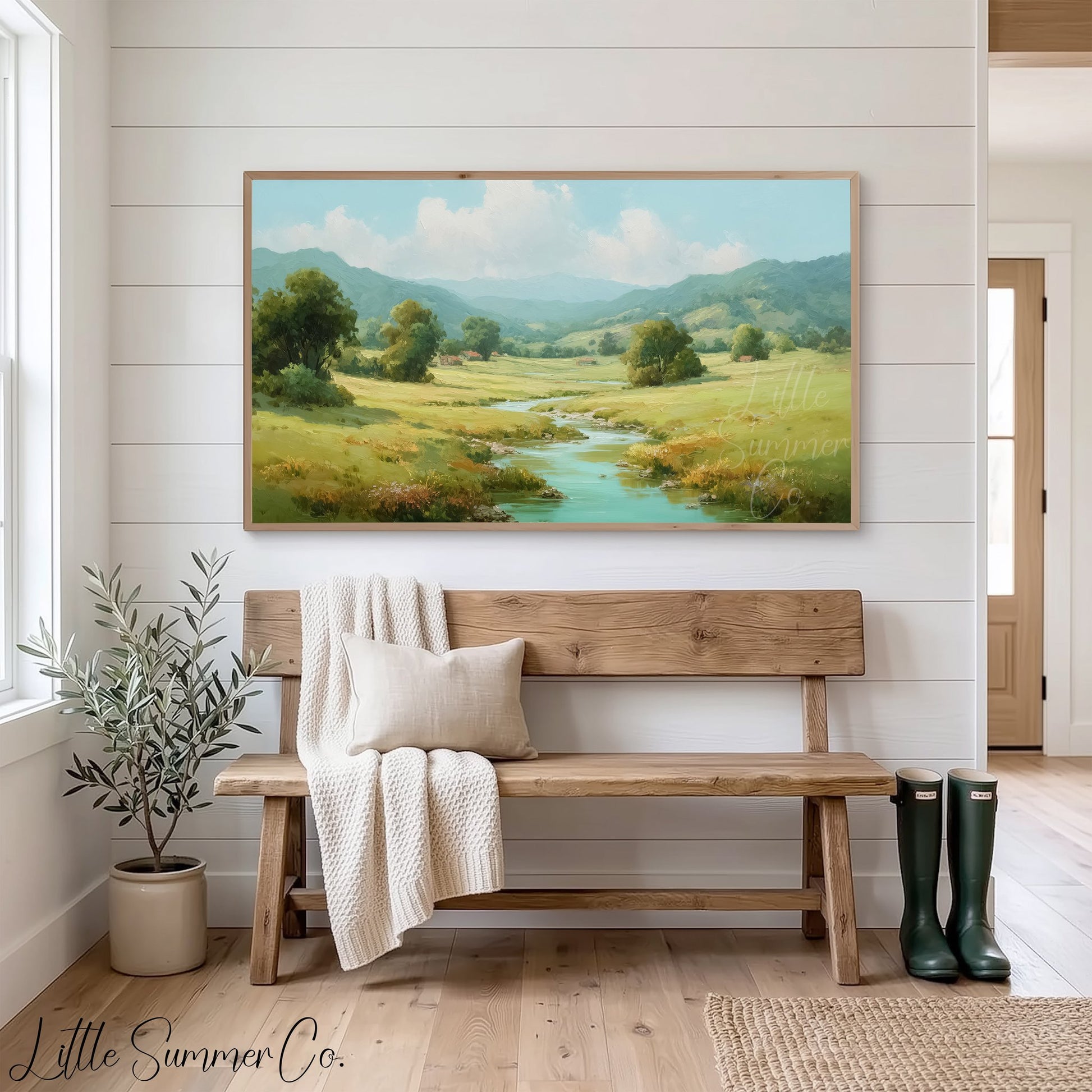 Countryside Stream Frame TV Art displayed on a TV