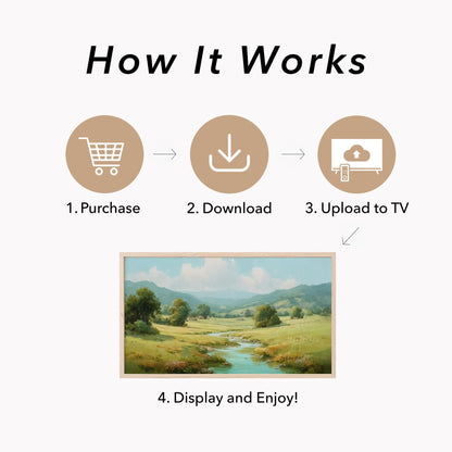 Countryside Stream Frame TV Art displayed on a TV