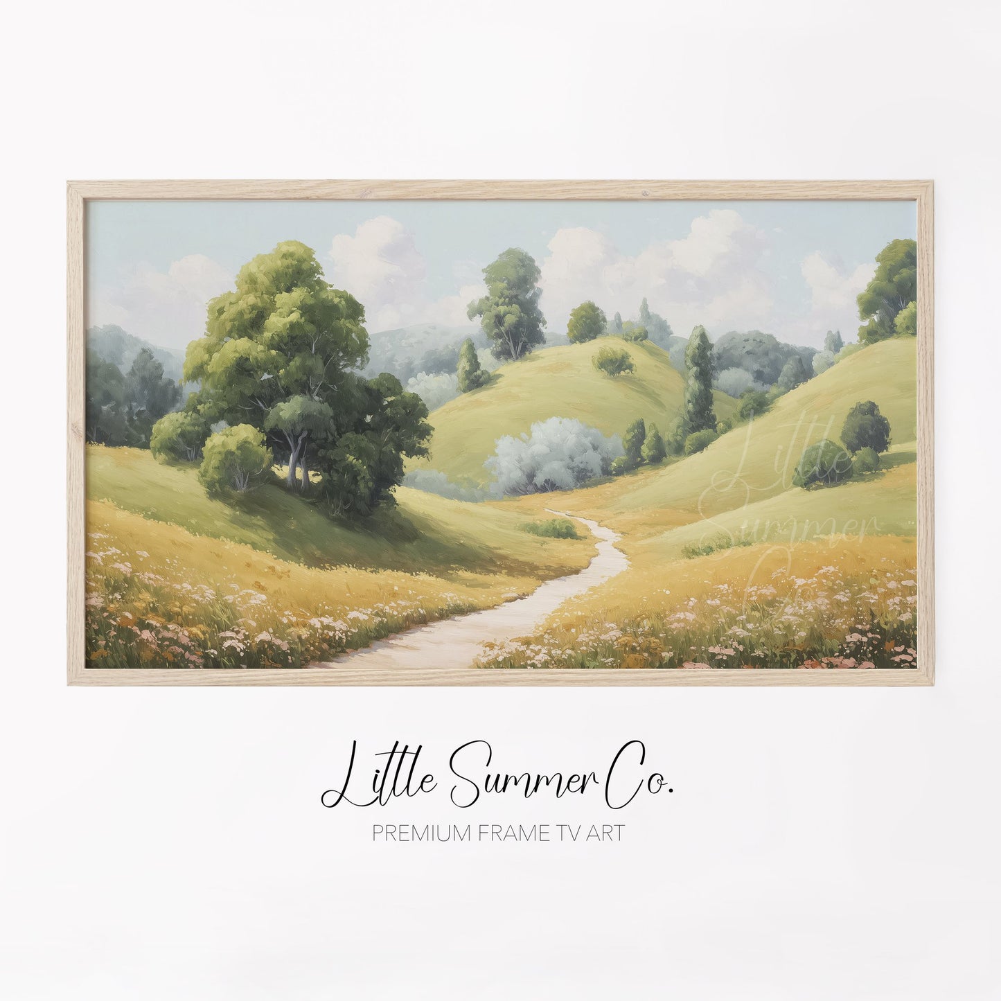 Winding Meadow Path Frame TV Art displayed on a TV