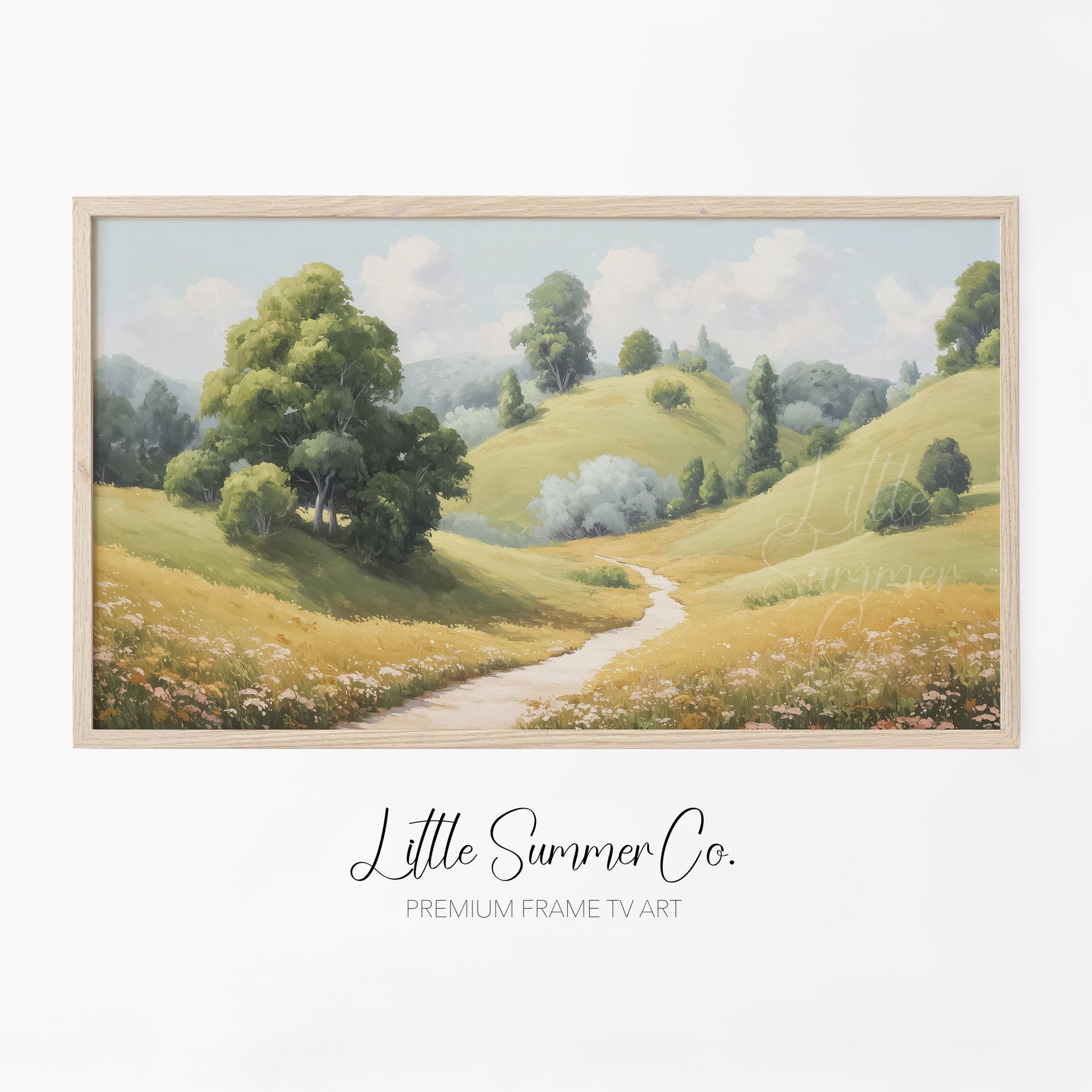 Winding Meadow Path Frame TV Art displayed on a TV