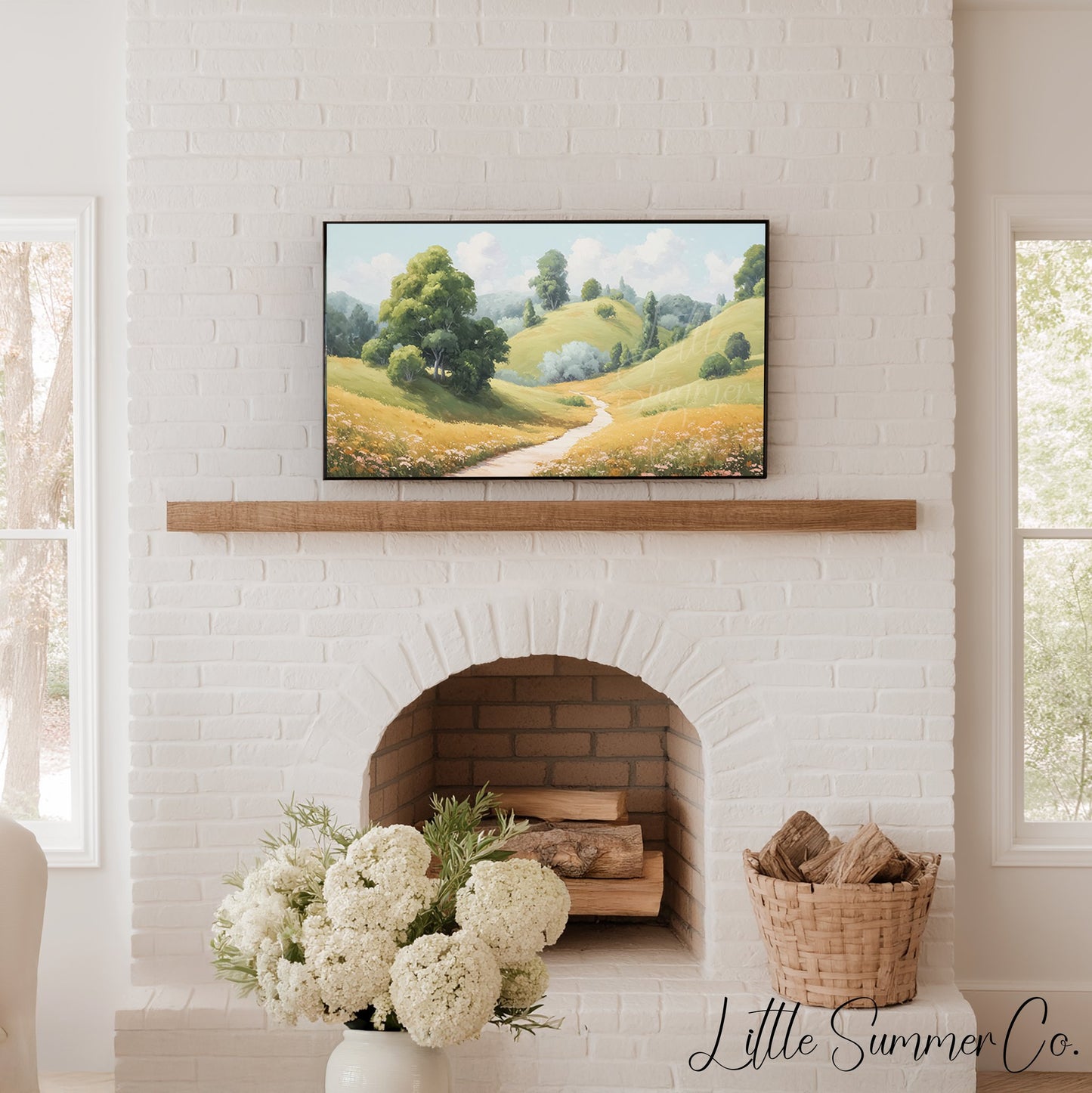 Winding Meadow Path Frame TV Art displayed on a TV