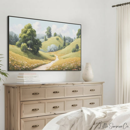 Winding Meadow Path Frame TV Art displayed on a TV