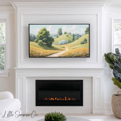 Winding Meadow Path Frame TV Art displayed on a TV