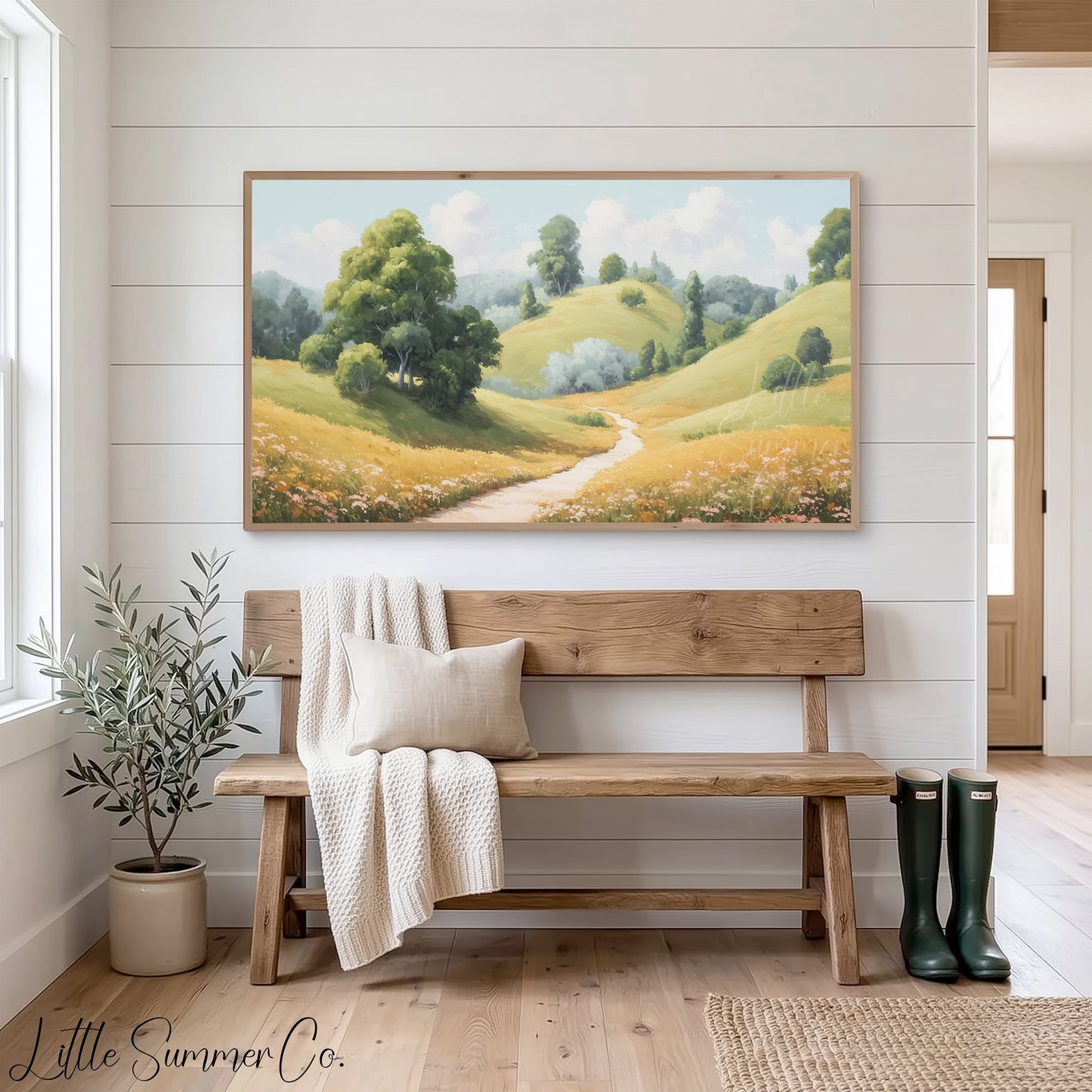 Winding Meadow Path Frame TV Art displayed on a TV