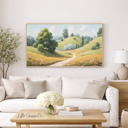 Winding Meadow Path Frame TV Art displayed on a TV