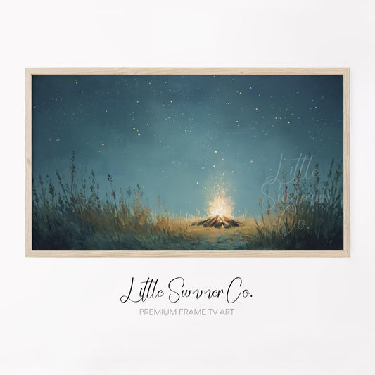 Night Campfire Frame TV Art displayed on a TV