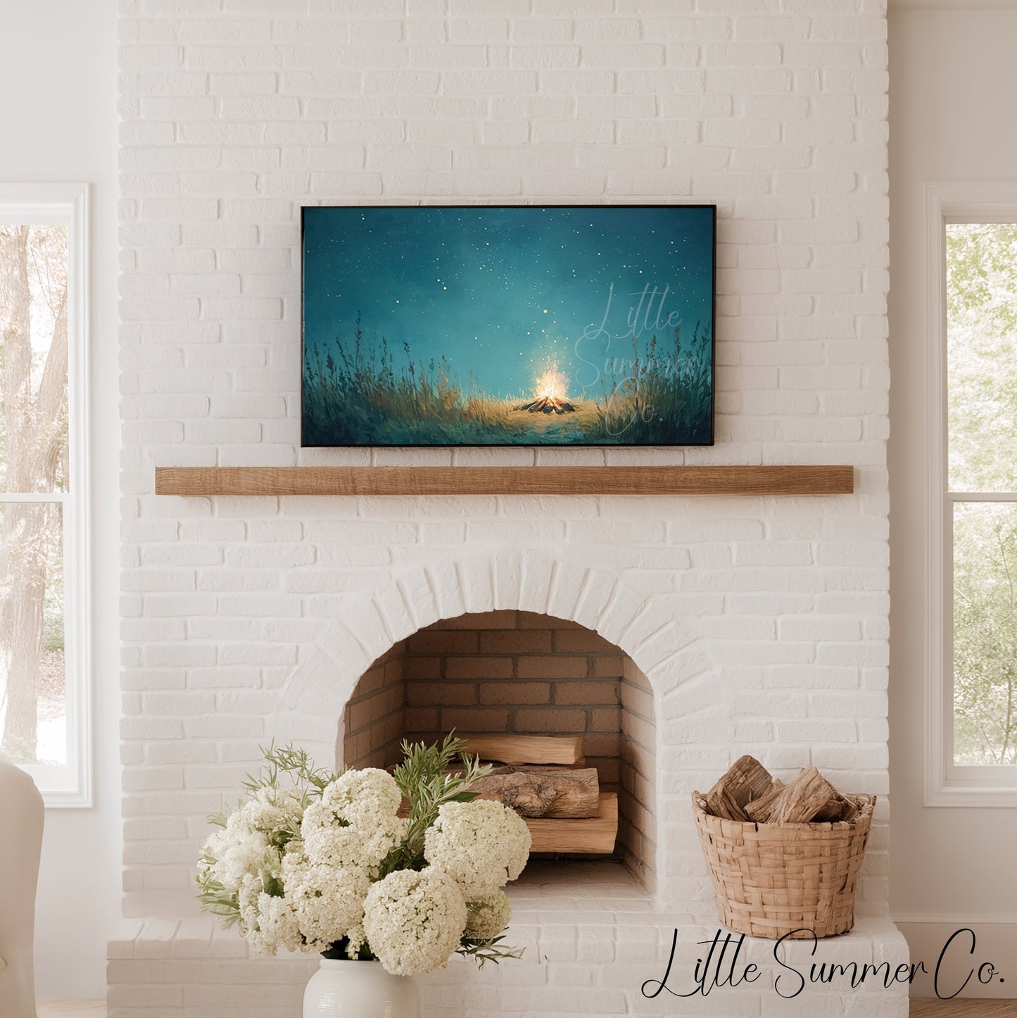 Night Campfire Frame TV Art displayed on a TV
