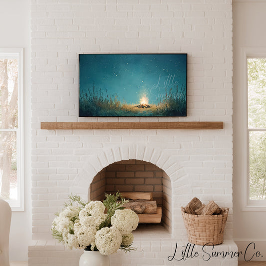 Night Campfire Frame TV Art displayed on a TV