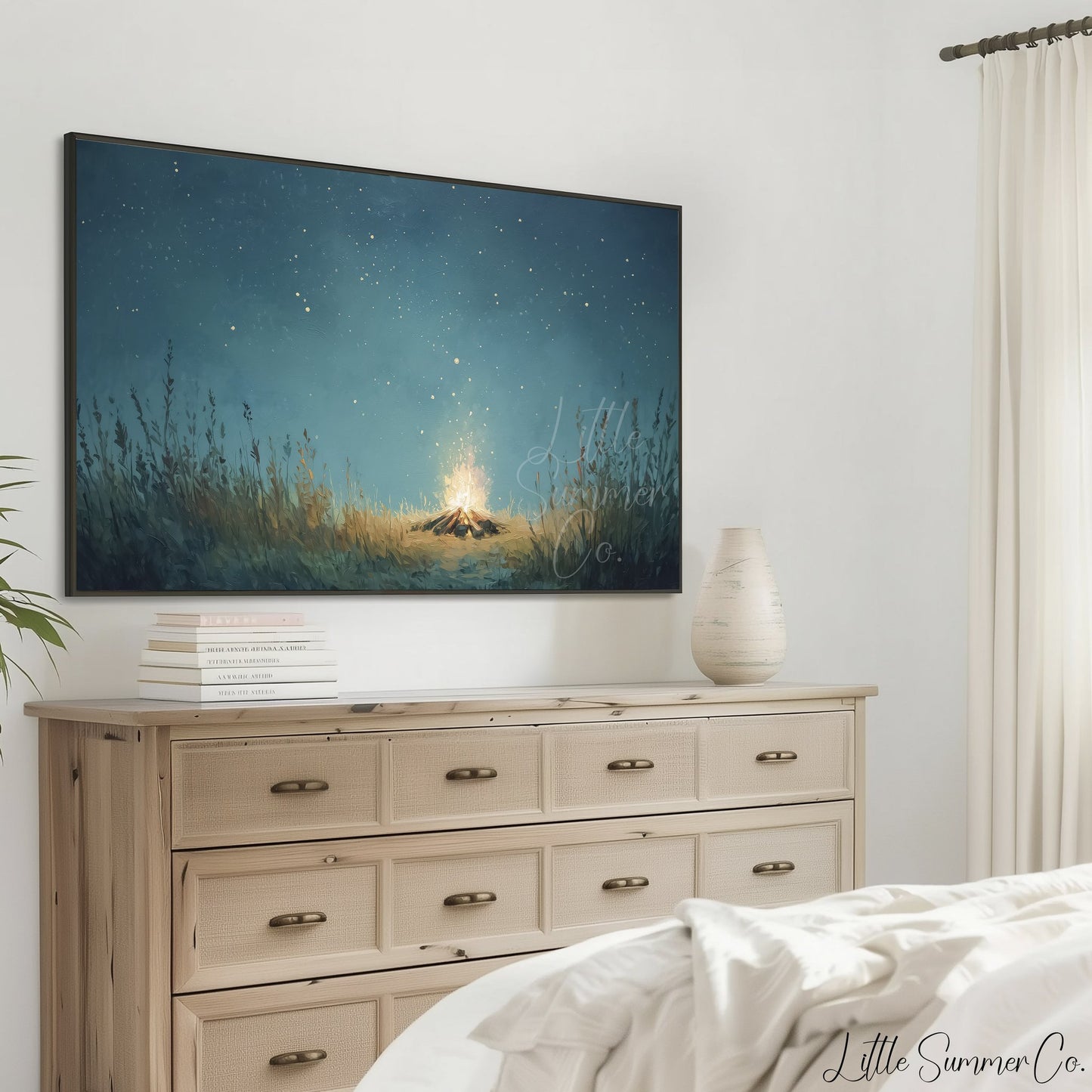 Night Campfire Frame TV Art displayed on a TV