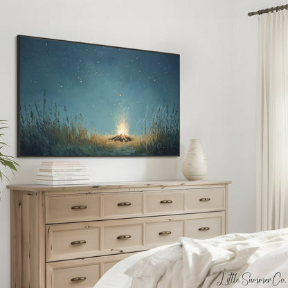 Night Campfire Frame TV Art displayed on a TV
